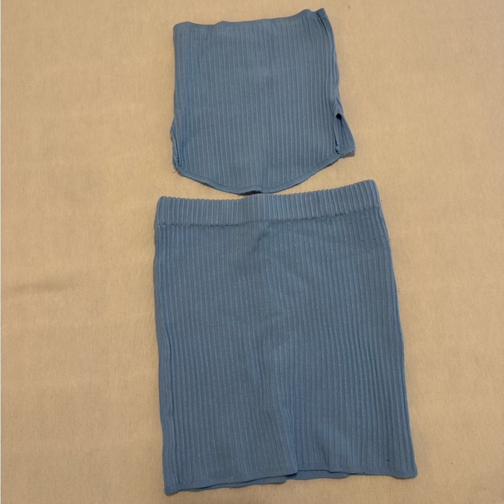 Blue Ribbed Women's Skirt Set